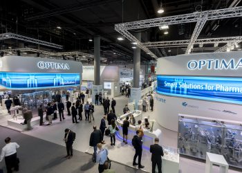 Messestand der Fa. Optima Pharma auf der Messe Achema 2018 am 13.06.2018 in Frankfurt am Main, Hessen, Deutschland, Europa.