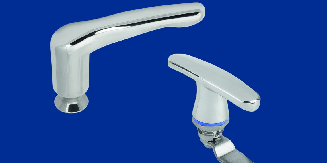 Auf der Fachpack 2019 präsentiert Kipp sein Edelstahl-Sortiment – darunter Klemmhebel und einen neuen Drehriegel mit T-Griff aus der Produktreihe Novonox hygienic. (Bild: Heinrich Kipp)