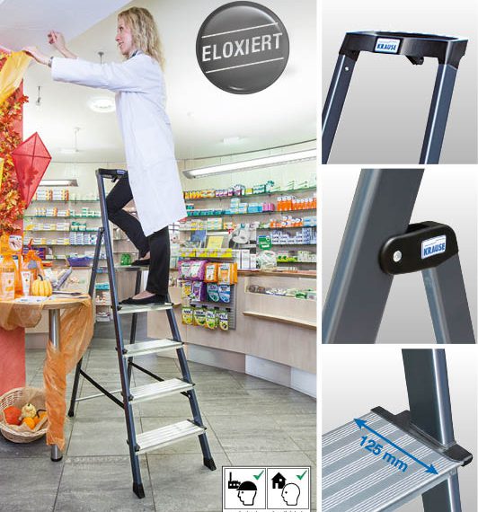 Stehleiter mit eloxierten Holmen Krause